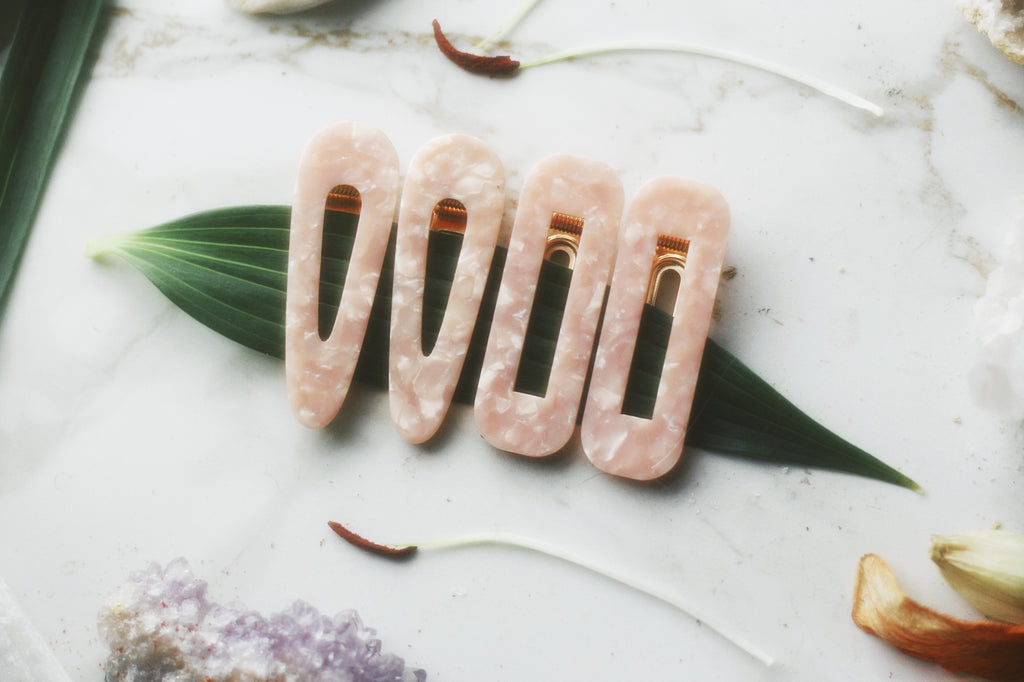 Pink Marble Resin Hair Clips