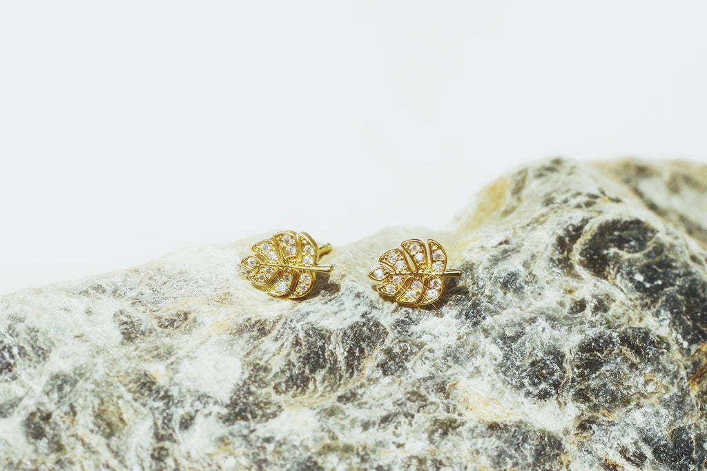 Tiny Pavé Monstera Studs